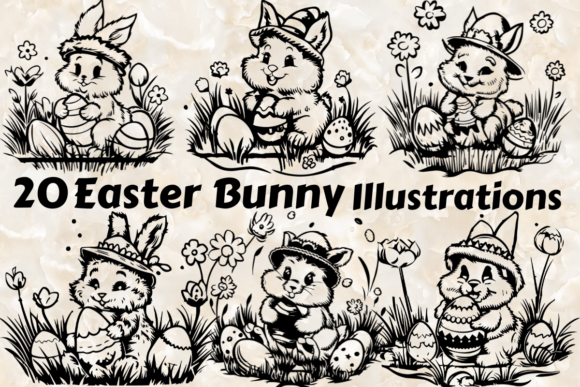 20 Easter Bunny Illustrations Bundle for Spring Projects