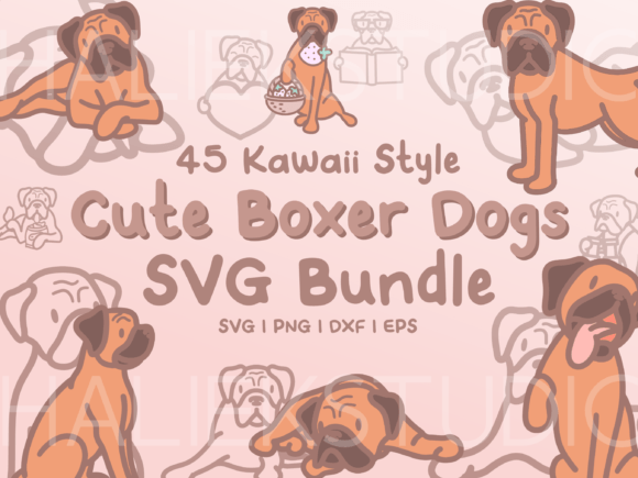 Adorable Boxer Dog SVGs: 45 Kawaii Illustrations for Your Projects