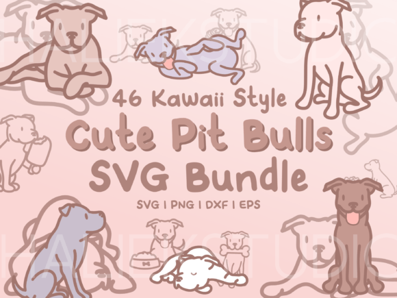 Adorable Pit Bull SVGs: 46 Kawaii Illustrations for Creators