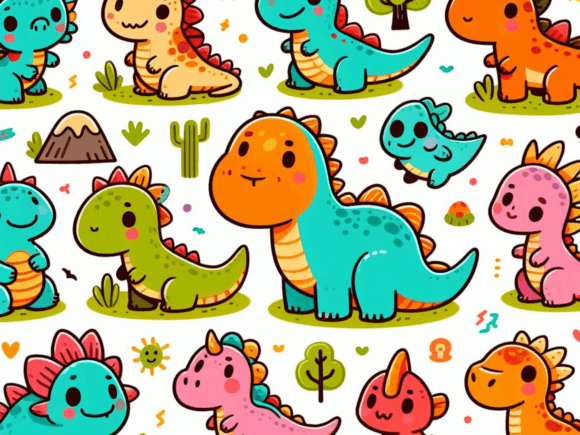 Adorable Prehistoric Charm: Cute Dino Illustrations Graphic