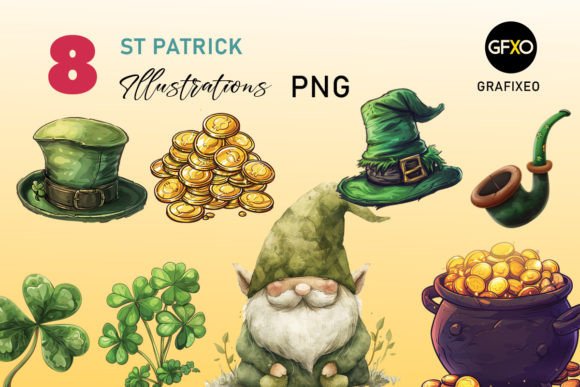Bring Irish Charm to Your Designs with St Patrick Gnome Illustrations Clipart