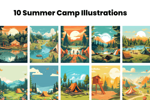 Bundle of 10 Summer Camp Illustrations: Digital Art for Designers