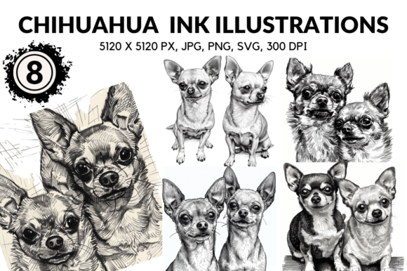 Chihuahua Cartoon Ink Illustrations: Bold Strokes & Timeless Charm