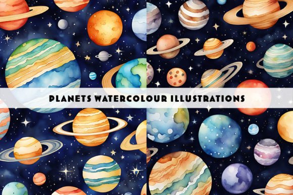 Cosmic Artistry: Elevate Projects with Watercolour Planets