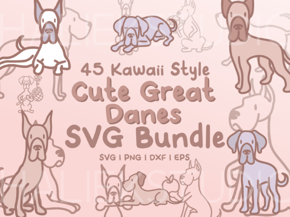 Cute Great Danes SVG: 45 Kawaii Illustrations for Creators