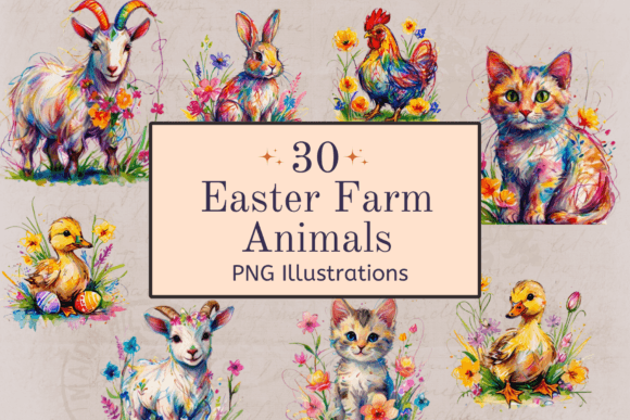 Easter Farm Animals Illustrations: A Scribble Sketch Style Guide