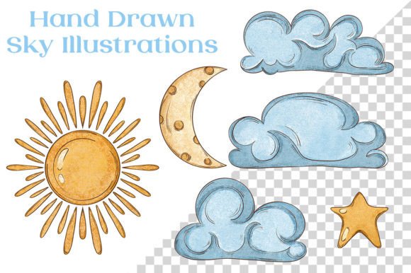 Elevate Your Projects with Cute Sky 6 Hand Drawn Illustrations