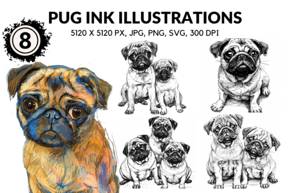 Pug Cartoon Ink Illustrations: Capturing Canine Joy in Art