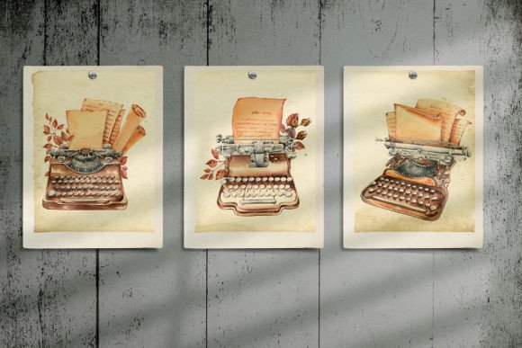 Revive Retro Charm with Typewriters Watercolor Illustrations