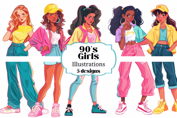 Reviving the 90s: Colorful Girls Illustrations for Modern Crafts